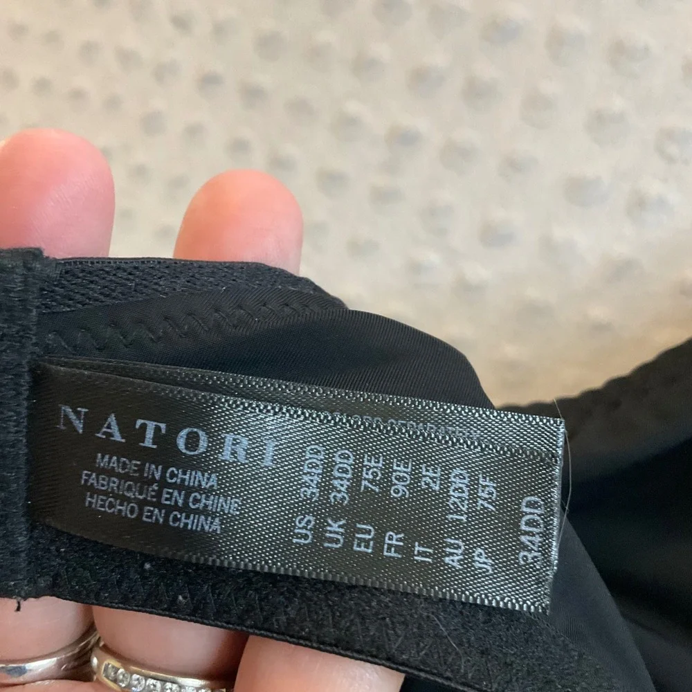 Natori T-Shirt Bra Women 34DD Black Lace Trim Strap Molded Cup Underwire